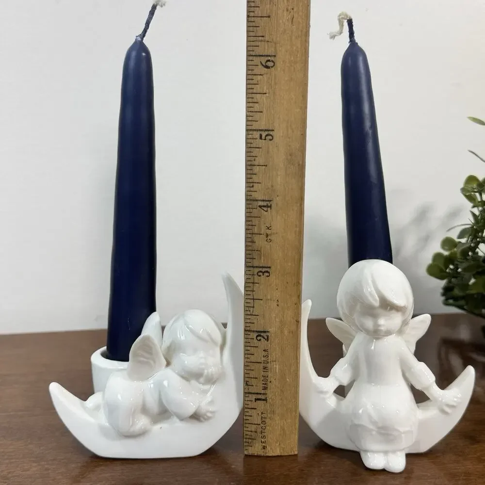 Vintage CCCC Angel On Moon Taper Candle Holders Japan Colonial of Cape Cod